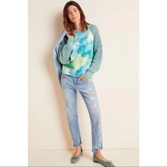 NEW Anthropologie Cloth and Stone Raglan Blue Watercolor Tie-Dye Sweater X-Small - Picture 4 of 5
